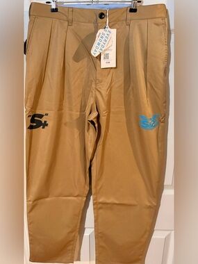 Snowday Khaki Cropped Logo Pants with Blue Accent